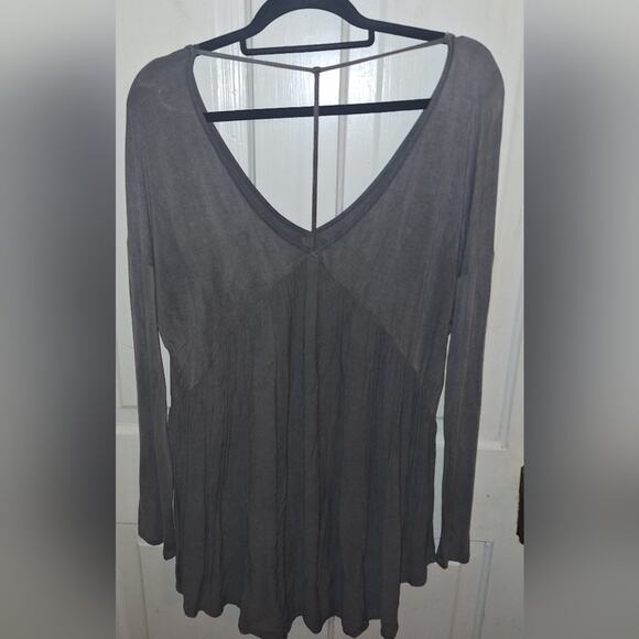 Gray Open Back Longsleeve Tunic Large Flowy Lightweight Shirt Top Grunge Lounge - Picture 3 of 4